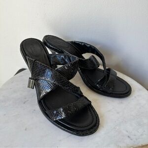 NAPOLEONI Made in Italy Black Soft Leather Cross Strap Sandal Slip On Heels
